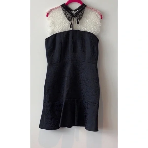 Sandro Flavia Dress Black White Eyelash Lace Flare Brocade - Picture 12 of 15